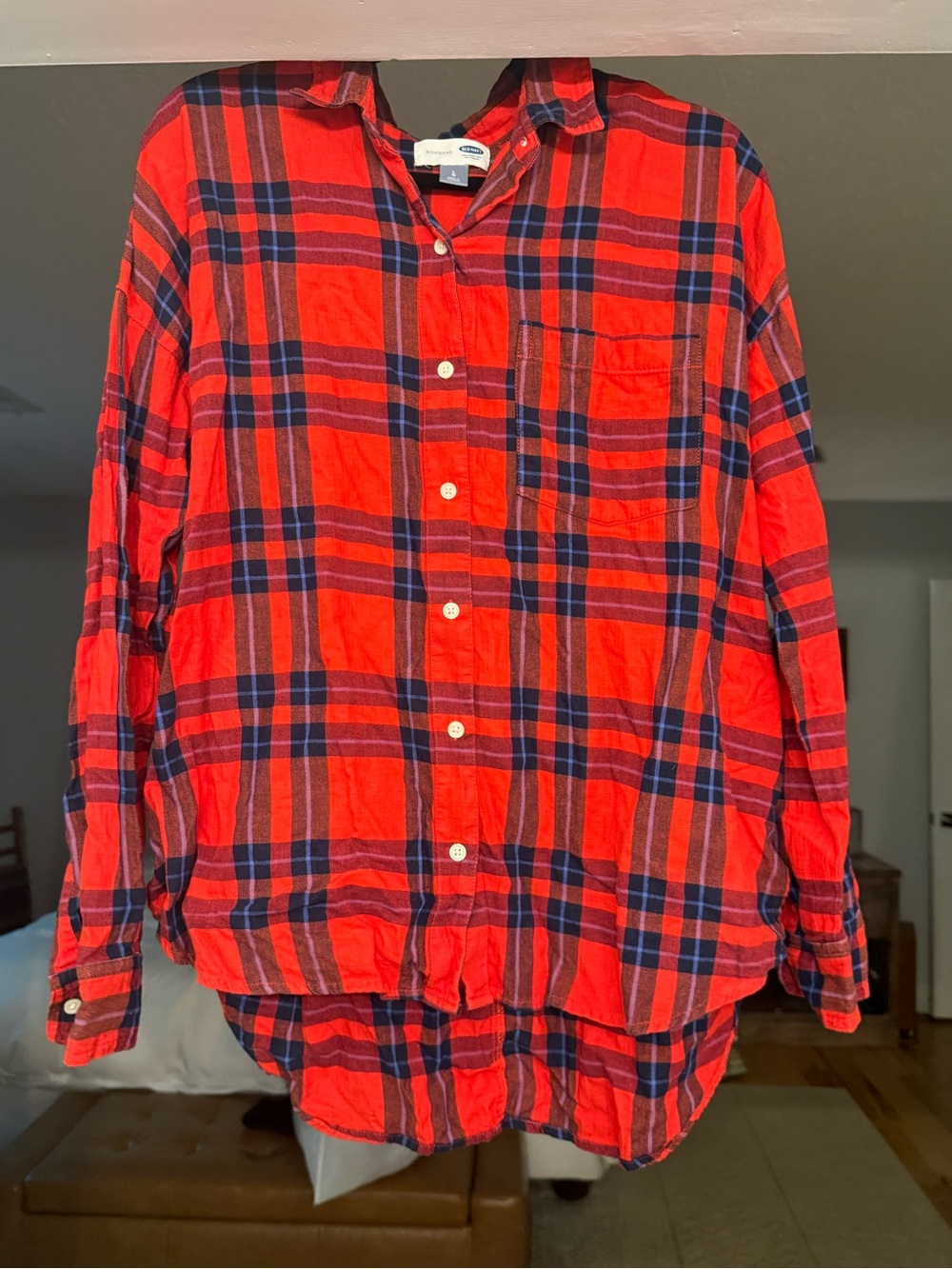 Old Navy Red and Navy Plaid Button-Down Shirt